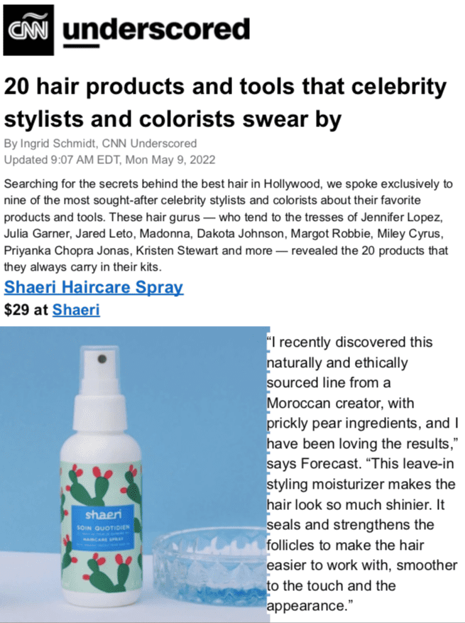 Shaeri Haircare spray featured in CNN