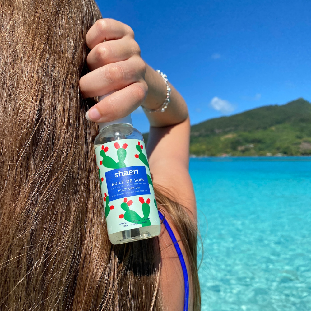 Produits Shaeri pour prendre soin de ses cheveux en été avec une routine naturelle et efficace